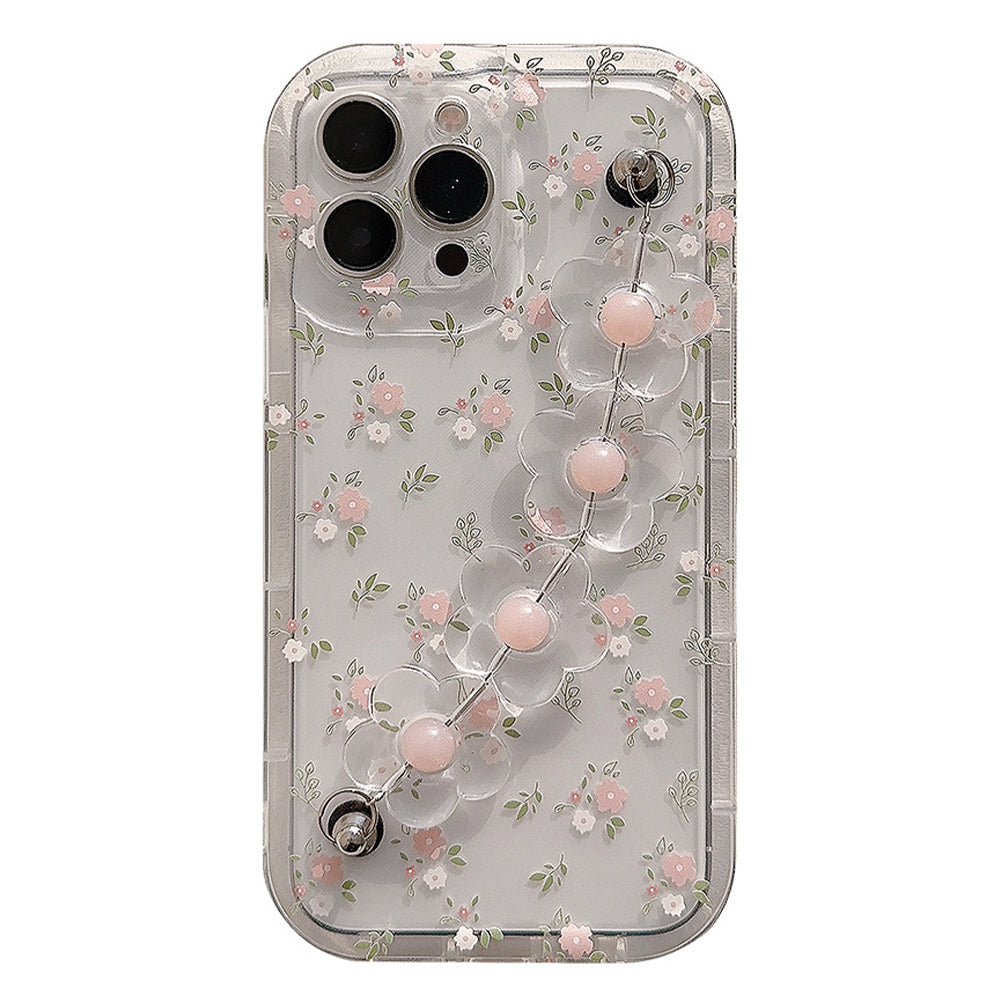For iPhone 13 Pro Flower Pattern Clear Phone Case Anti-scratch TPU Cover with Flower Decor Chain For iPhone 13 Pro Flower Pattern Clear Phone Case Anti-scratch TPU Cover with Flower Decor Chain